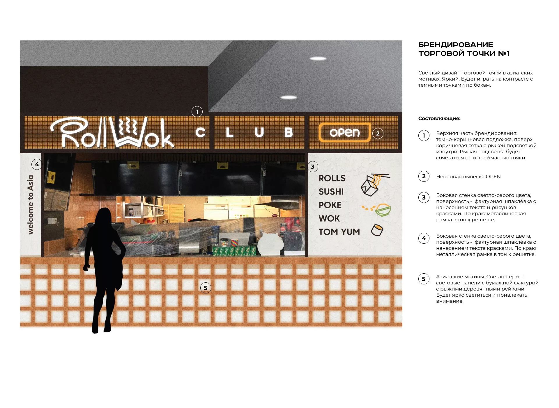 Брендирование торговых точек суши-бара «Roll Wok Club» в Черняховске